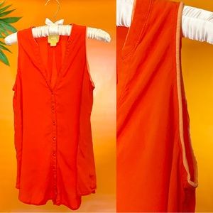 Maeve by Anthropologie Orange-Red Sleeveless Button Down Blouse